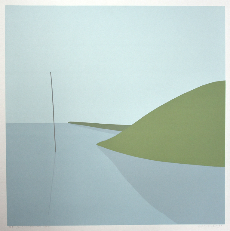 Doris Groeneveld, Zeefdruk IJSSELMEER, Dijk met stok# Artist proef, 1978, Mint kopen? Bied vanaf 1!