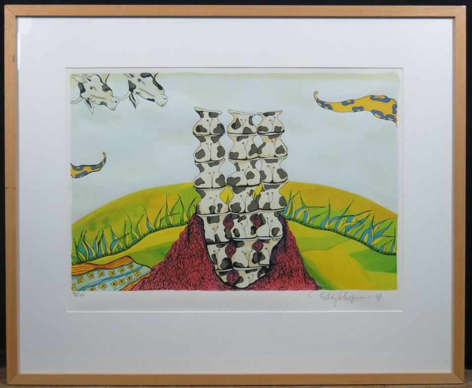 Patty Harpenau: Zeefdruk, Stapel op koeien - Ingelijst kopen? Bied vanaf 40!