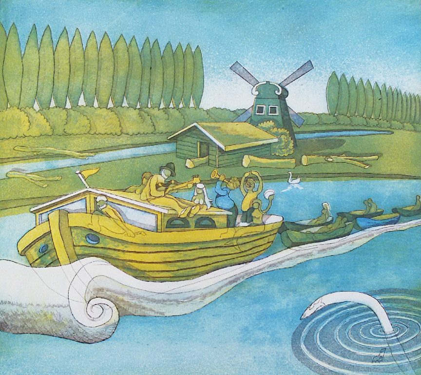 Rob Clous - Feestschip, aquatint ets verkocht voor € 35!