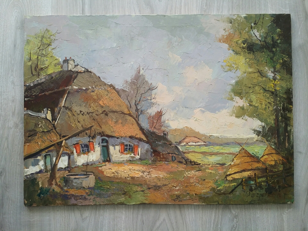 Jan Beaufort. Olieverf op doek. Boerderij in de zon. kopen? Bied vanaf 45!