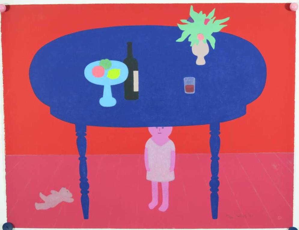 Jan Roede: Kleurenlitho, Onder de blauwe tafel verkocht voor € 135!