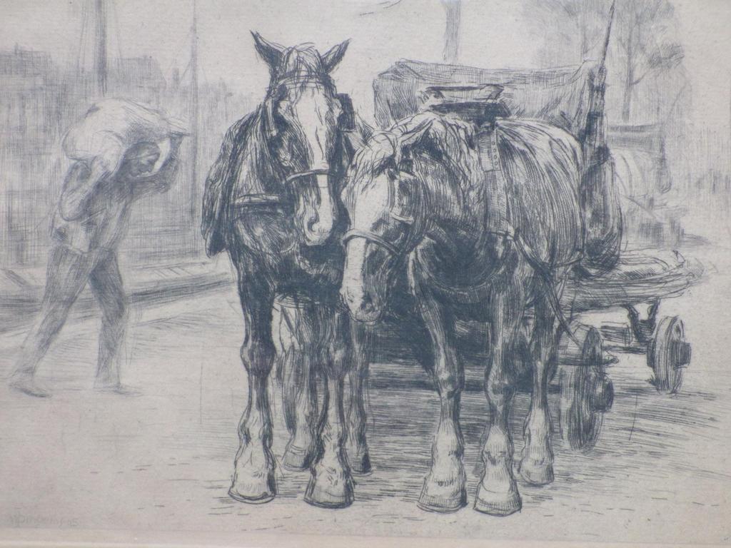 W.J.Dingemans, Karrepaarden aan de kade, Ets kopen? Bied vanaf 35!