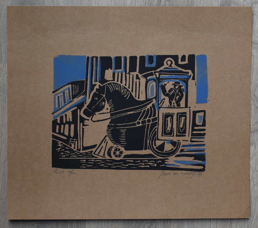 Frenk van Heeswijk - Frenk van Heeswijk , Linosnede # PAARD EN WAGEN # opl. 50, gen/gesigneerd, mint- kopen? Bied vanaf 35!