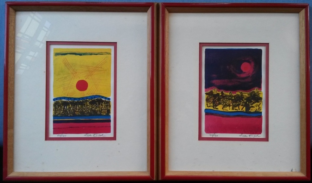 Nissan Engel (1931) - 2x Lithografie - Sun & Moon - gesigneerd kopen? Bied vanaf 55!