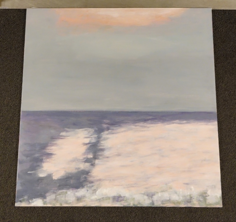 Annie Goddijn, olieverf, Zonsondergang bij Wassenaarse slag 86, 110x100 cm verkocht voor € 50!