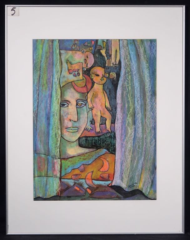 Franca Muller Jabusch: Gouache, Denkend aan kinderen - Ingelijst verkocht voor € 35!