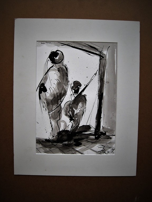 Geëngageerde kunst van Suriname Quintus Telting - Inkt Aquarel gesigneerd  kopen? Bied vanaf 1!