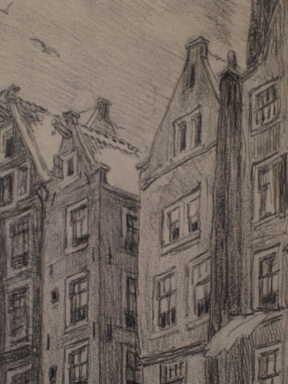 Originele gs.houtskooltekening "Amsterdam Kolkje" door Louis Landre 1875-1952   kopen? Bied vanaf 1!