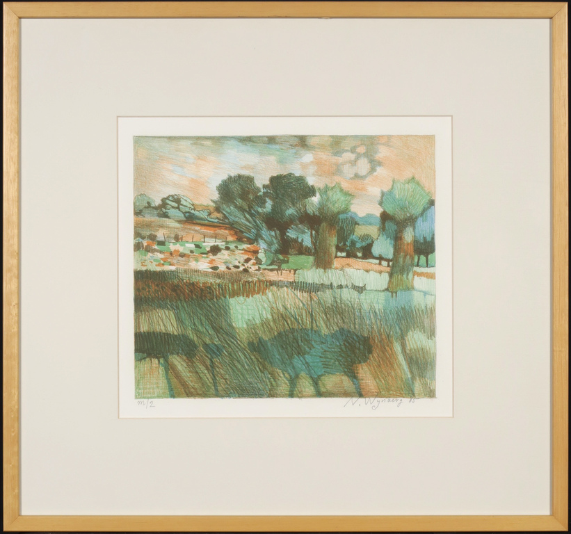 Nicolaas Wijnberg: Litho, Landschap III - Ingelijst verkocht voor € 40!