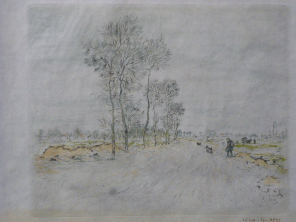 Jean Francois Raffaëlli - kleurenets - La route aux grand arbres verkocht voor € 150!
