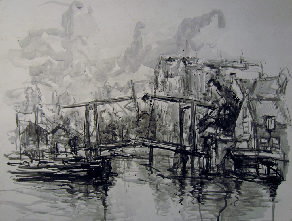 Job Heinrich Frese (1914-1986) - Aquarel brug te Amsterdam -  kopen? Bied vanaf 1!