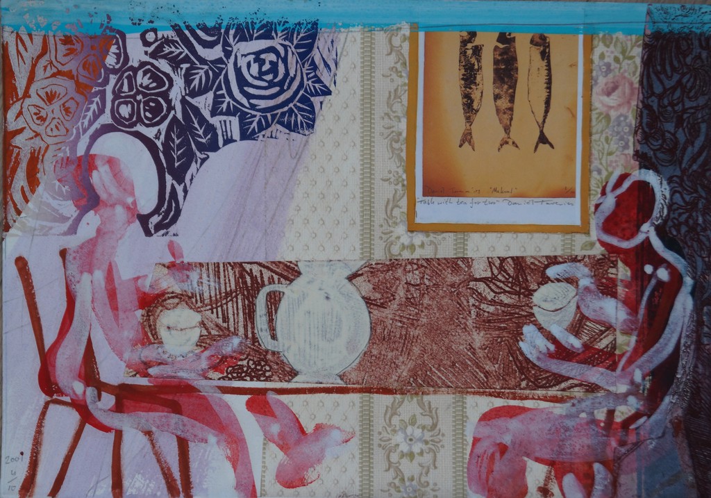 Daniel Tavenier - gemengde techniek-collage - Table with tea for two en Makreel kopen? Bied vanaf 25!