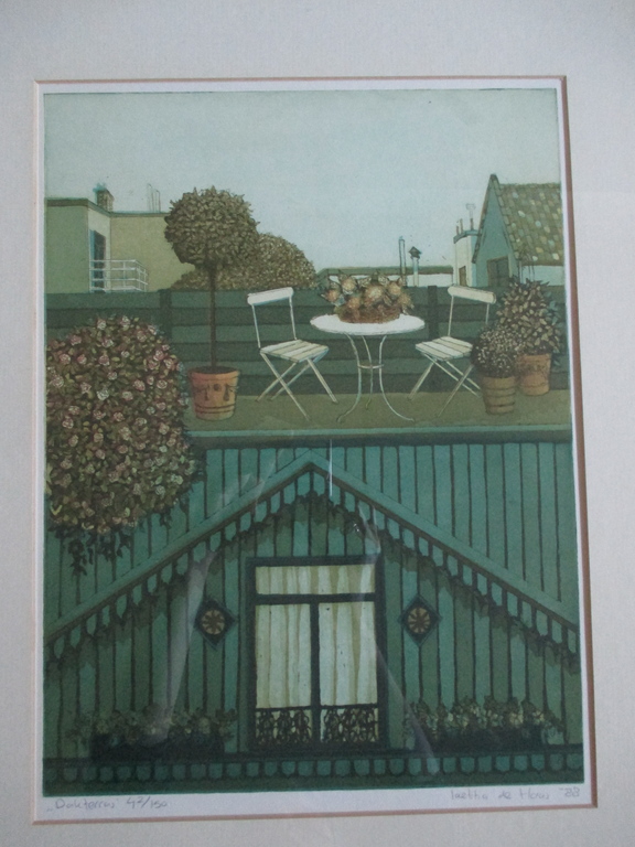 Laetitia de Haas, gelijste ets "Dakterras" 1988 verkocht voor € 50!