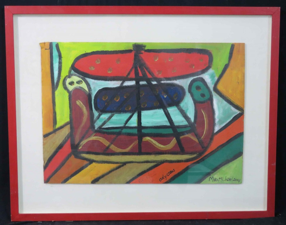 Meertje Kaal: Olieverf en Acryl op karton, De vloot van Odysseus - Ingelijst kopen? Bied vanaf 1!