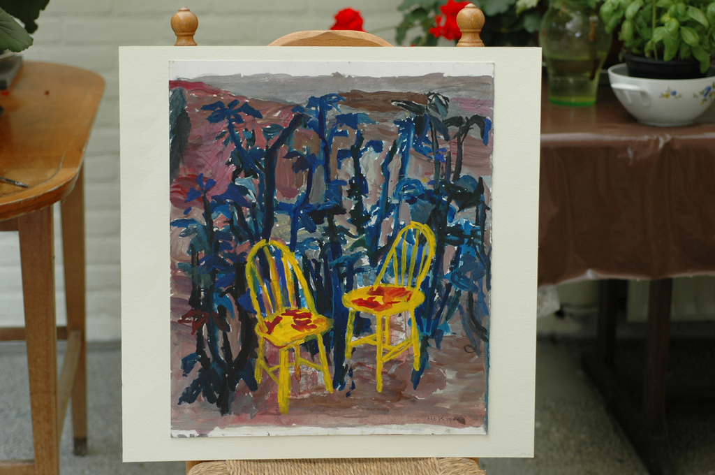 Hans Ebeling Koning, acrylverf schildering op papier kopen? Bied vanaf 50!