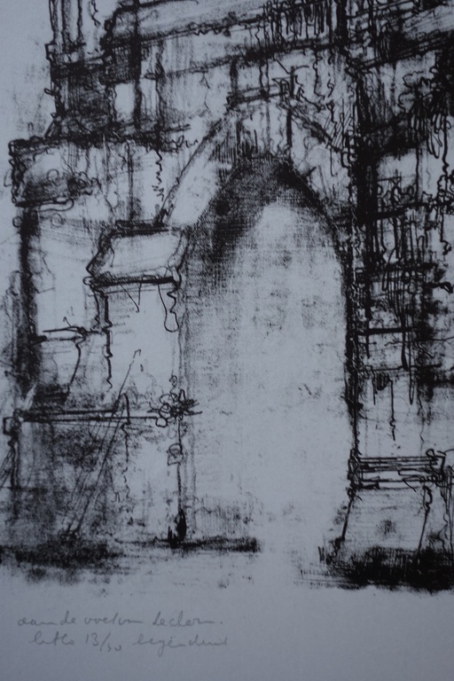 Dirkje Kuik, prachtige litho van de Domtoren op grijs/blauw papier 1983. kopen? Bied vanaf 50!
