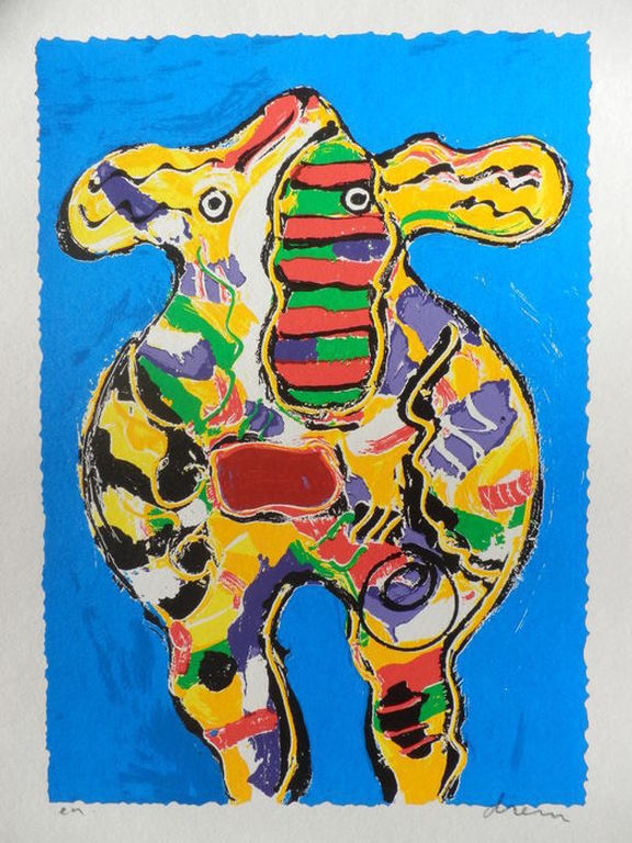 PETER DIEM DESIGNERS COW BLUE Zeefdruk   Handgesigneerd kopen? Bied vanaf 25!