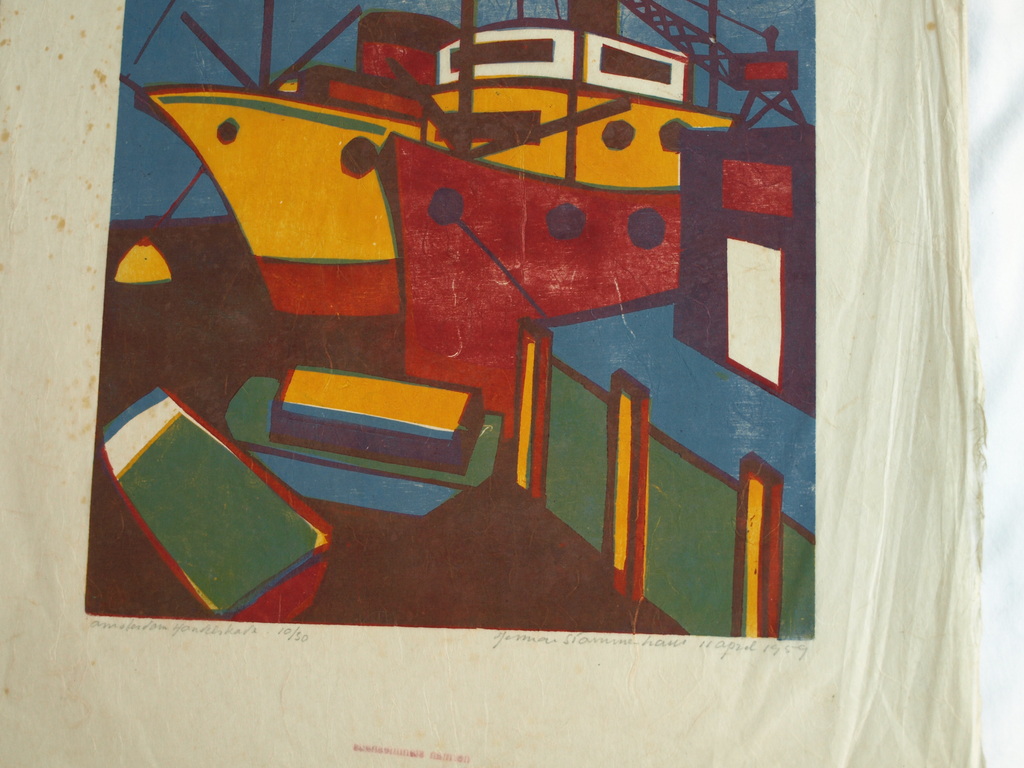 Herman Stammeshaus :  Houtsnede – Handelskade Amsterdam - 1959 kopen? Bied vanaf 1!