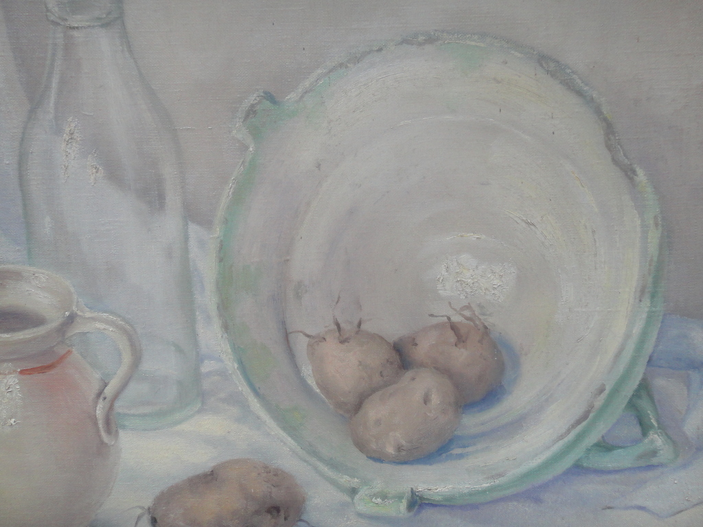 Hollandse school, olieverf op doek, stilleven met kan en aardappels  kopen? Bied vanaf 175!