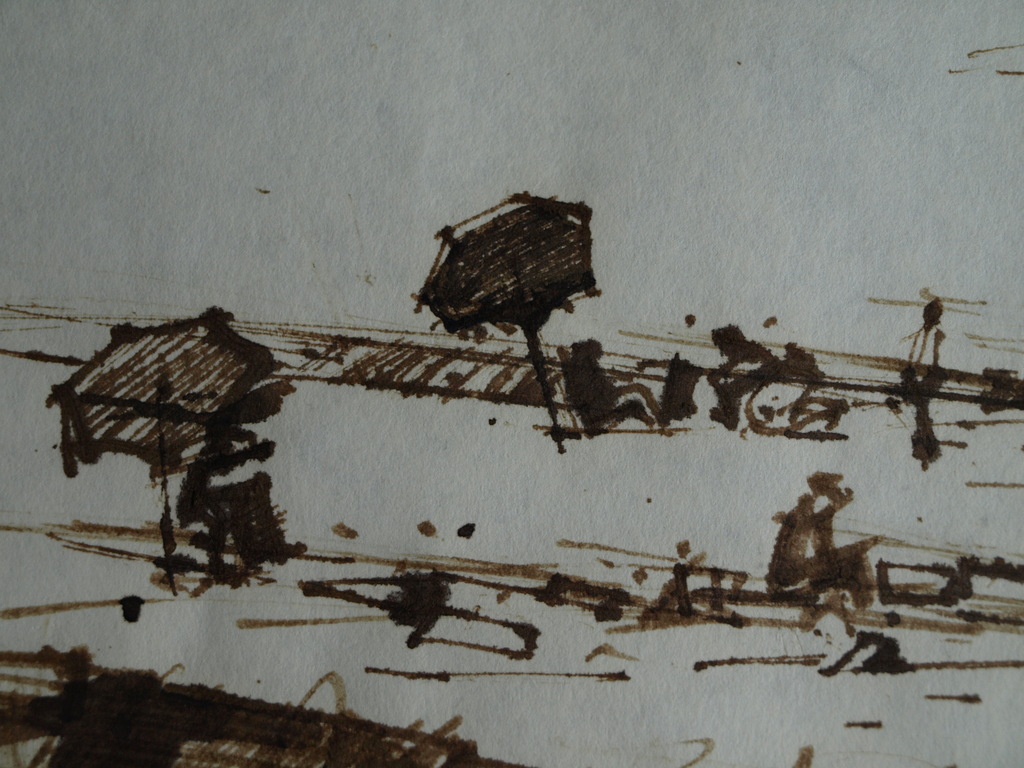 Theodoor Heynes : Sepia pentekening - Strandleven – Gesigneerd - ca 1970 kopen? Bied vanaf 50!