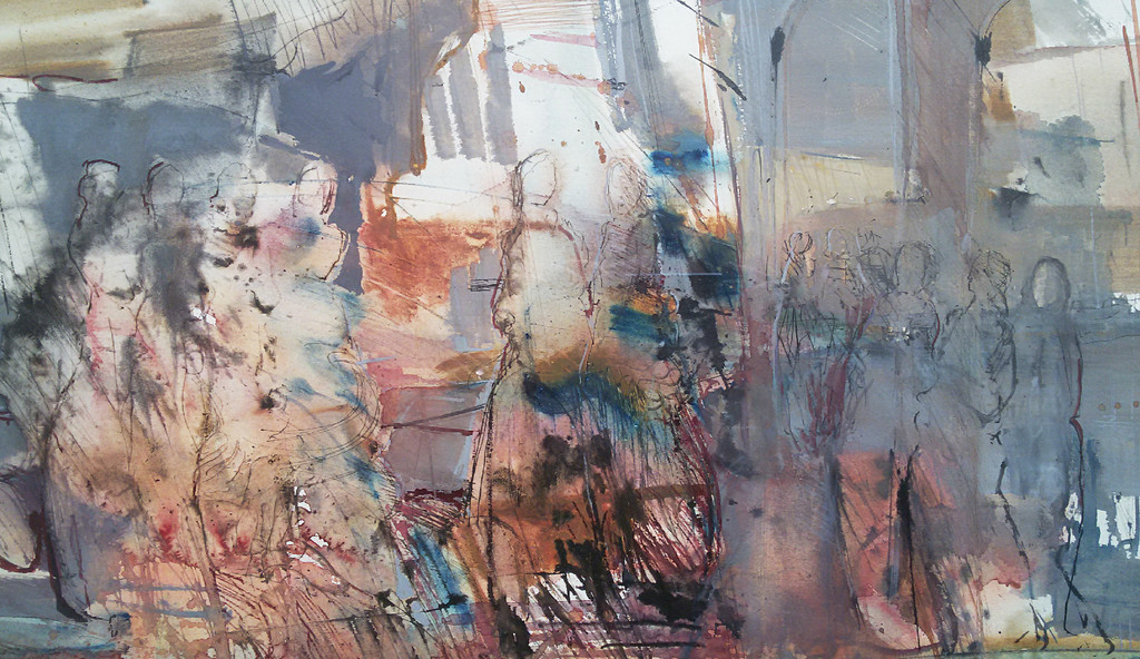 Personages in architectonisch landschap, gemengde techniek (prachtig ingelijst) kopen? Bied vanaf 125!