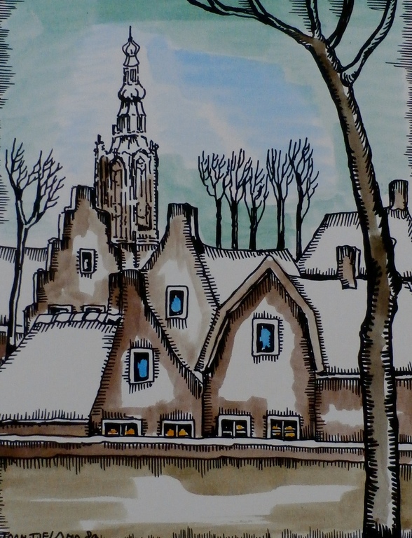 Toon Tieland - Handingekleurde Litho - Zalig kerstfeest Gezond 1990 - 1989 verkocht voor € 75!