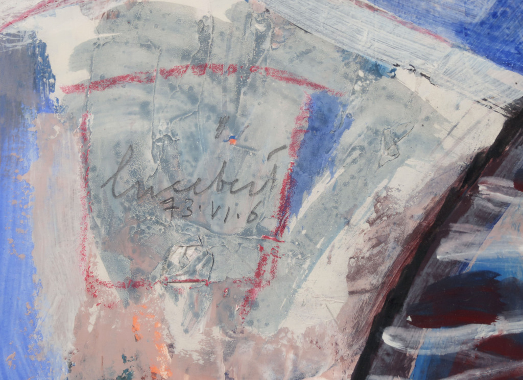 Lucebert: Acryl en olieverf op papier, Z.T. Blauw met kop - Ingelijst (Groot) kopen? Bied vanaf 5000!