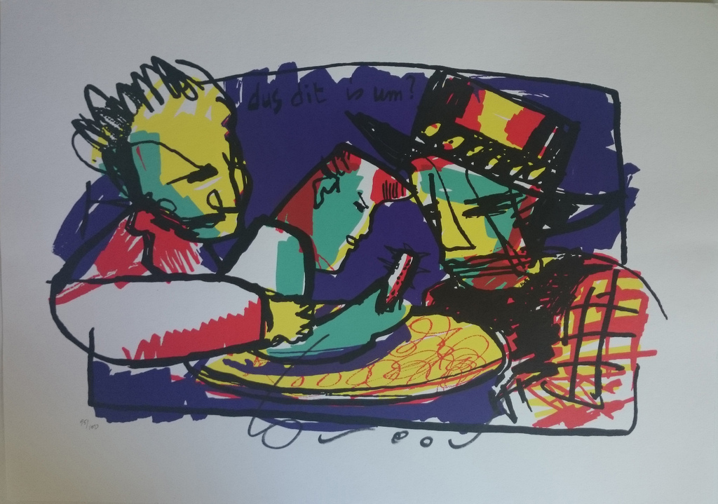 Zeefdruk van Herman Brood - Dus dat is um verkocht voor € 150!