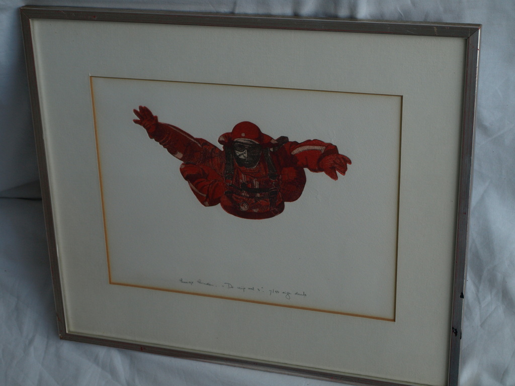 Leentje Linders : Ets en aquatint , De vrije val 3 – ingelijst - ca 1977 kopen? Bied vanaf 25!