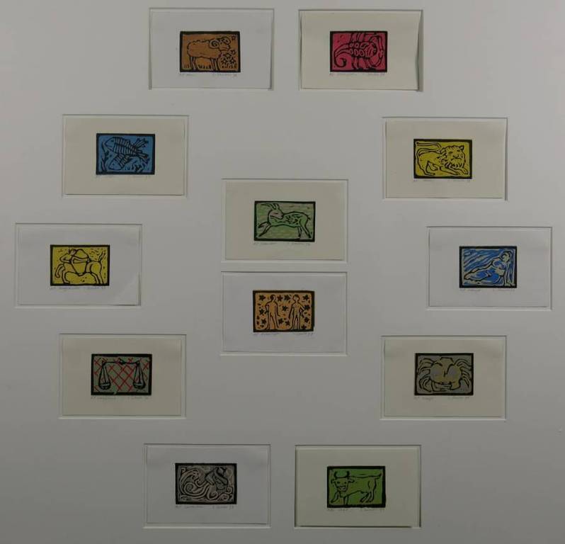 Lenneke Saraber: 29 Linosnedes in 3 passe-partouts, De Sterrenbeelden en de 4 Evangelisten kopen? Bied vanaf 1!