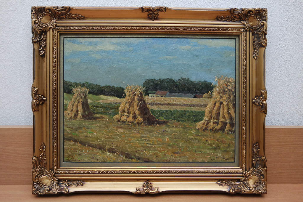 Jan Hendriks (1910) - olieverf op paneel - korenschoven kopen? Bied vanaf 140!