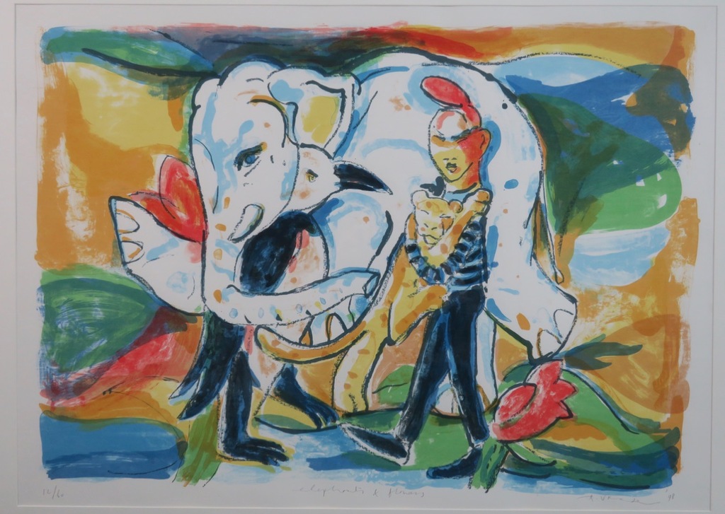 Anton Vrede: Litho, Elephants and flowers - Ingelijst (Groot) kopen? Bied vanaf 60!