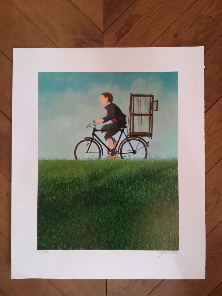 Dolf Zwerver. Litho. Fietser. kopen? Bied vanaf 169!