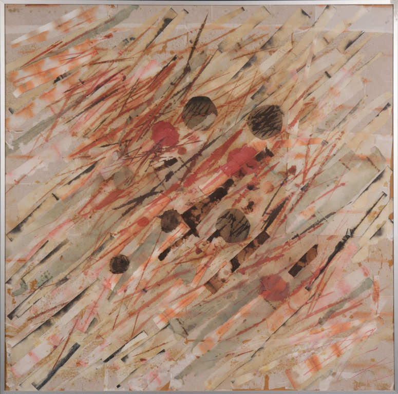 Marijke Stultiens: Collage op board, Rood grijs zwart - Ingelijst verkocht voor € 60!