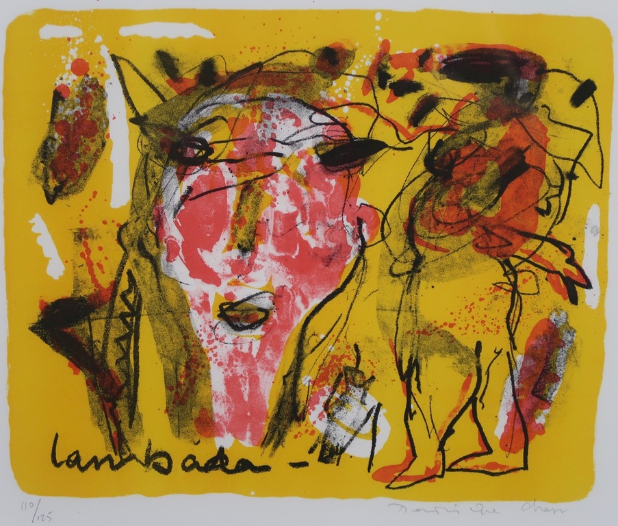 Dominique Chan: Litho, Z.T. gezicht - Ingelijst kopen? Bied vanaf 1!