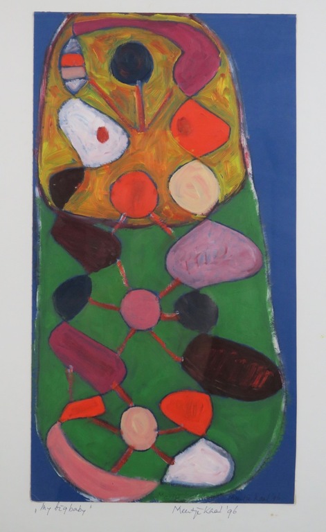 Meertje Kaal: Olieverf op papier, My big baby - Ingelijst verkocht voor € 35!