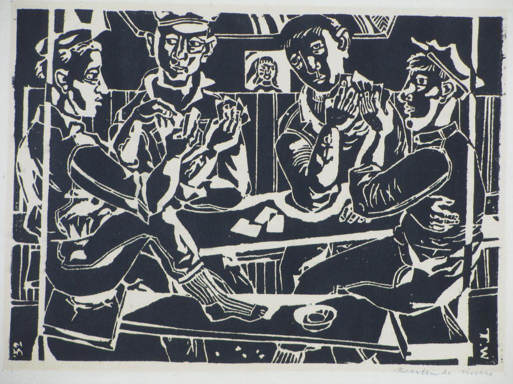 Toon Wegner, Kaartende vissers, Linosnede kopen? Bied vanaf 30!