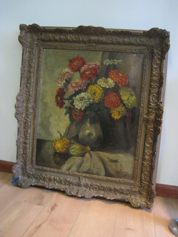 imposant olieverf 1920 stilleven "Asters in tinnen kan" Louis van der Steen 1891 kopen? Bied vanaf 1!