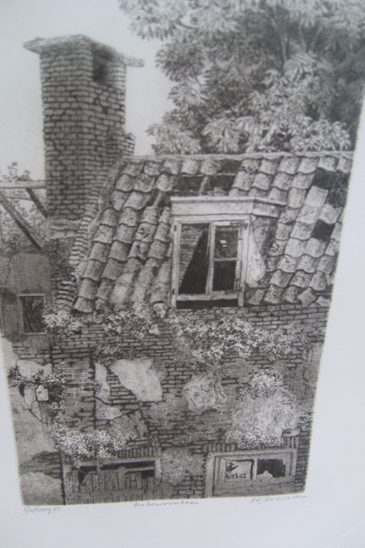 Gerard van Rooy, ets, Onbewoonbaar, 1975, l.o. gesig. met de hand kopen? Bied vanaf 50!