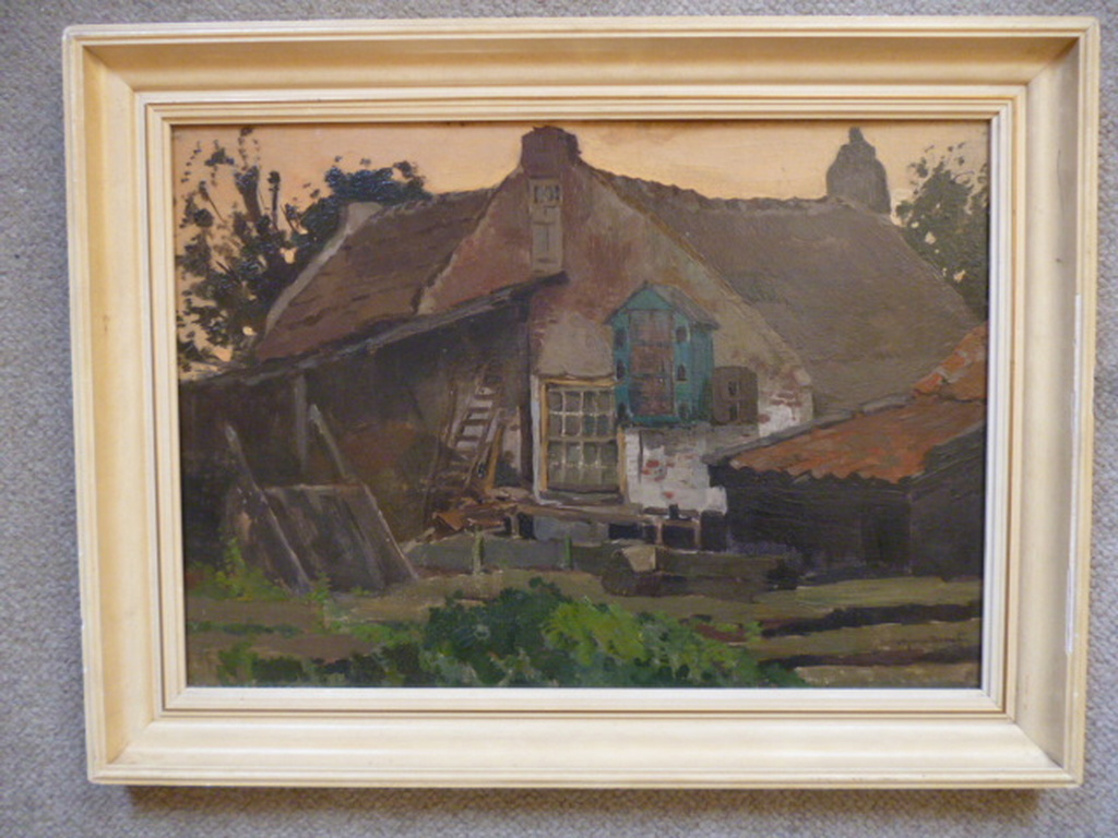 A.J. van Driesten - olieverf - Boerderij bij Veur kopen? Bied vanaf 350!