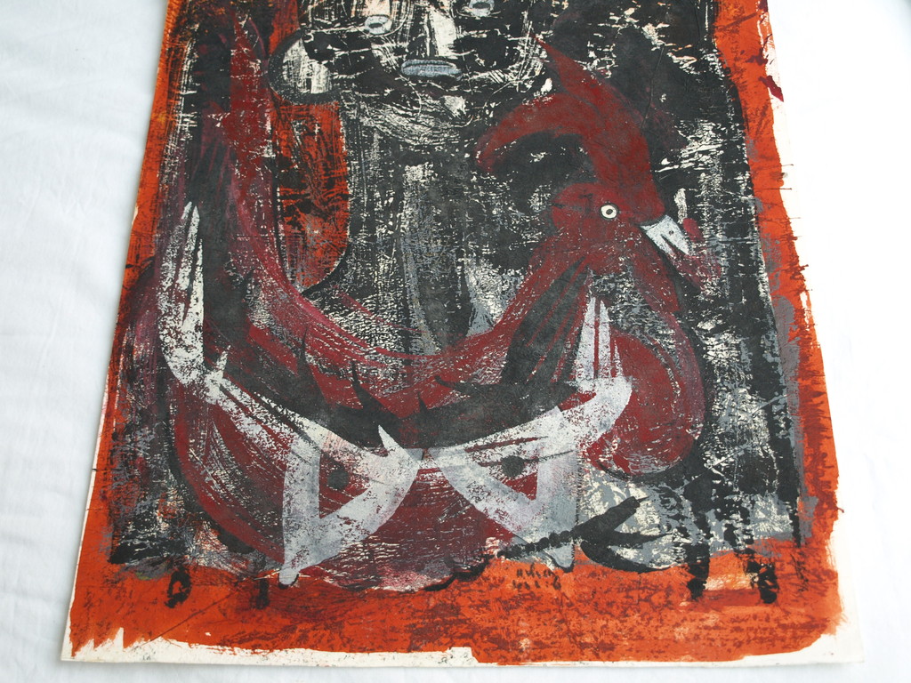 Henny Visch : Acrylverf op papier , De Tovenaar – Gesigneerd – ca 1965  kopen? Bied vanaf 1!