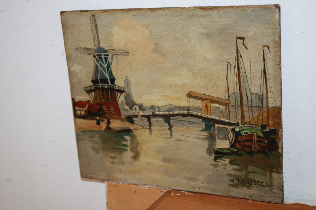 W F BROGGEL - NAIEF SCHILDERIJ LANDSCHAP MET MOLEN hengelo se schilder kopen? Bied vanaf 1!