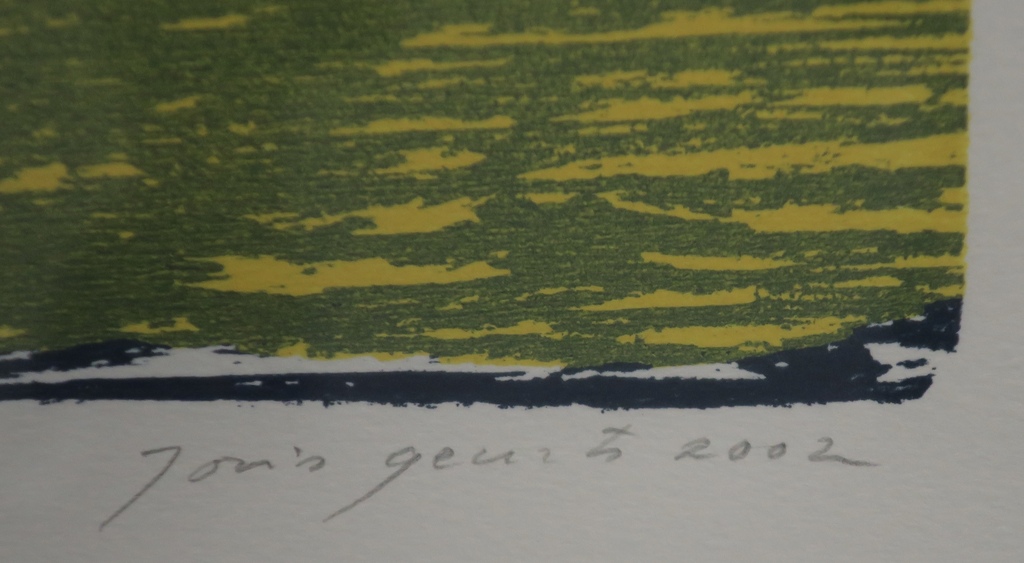 Joris Geurts: Houtsnede, Zonder titel (geel/blauw) - Ingelijst kopen? Bied vanaf 20!