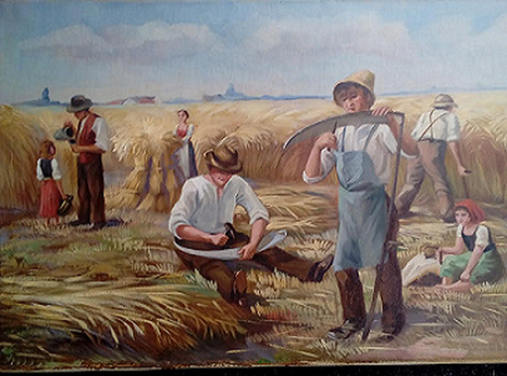 Kunstschilder onbekend Olievberf op doek   ,Graan oogst kopen? Bied vanaf 1!