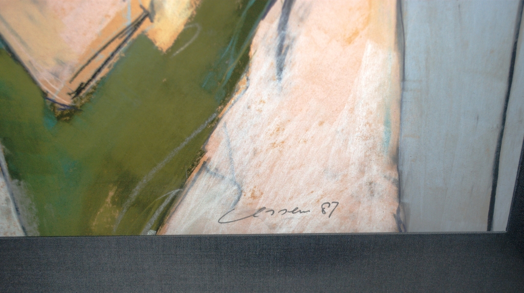 Abstracte pastel op papier - gesigneerd, 1987, fraai ingelijst kopen? Bied vanaf 35!