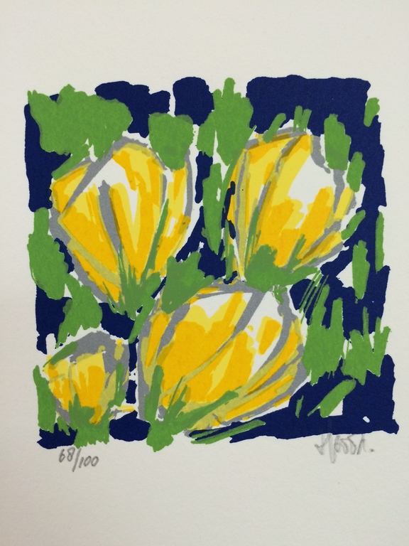 Ad van Hassel, zeefdruk op papier, Titel: " Tulpen " kopen? Bied vanaf 10!