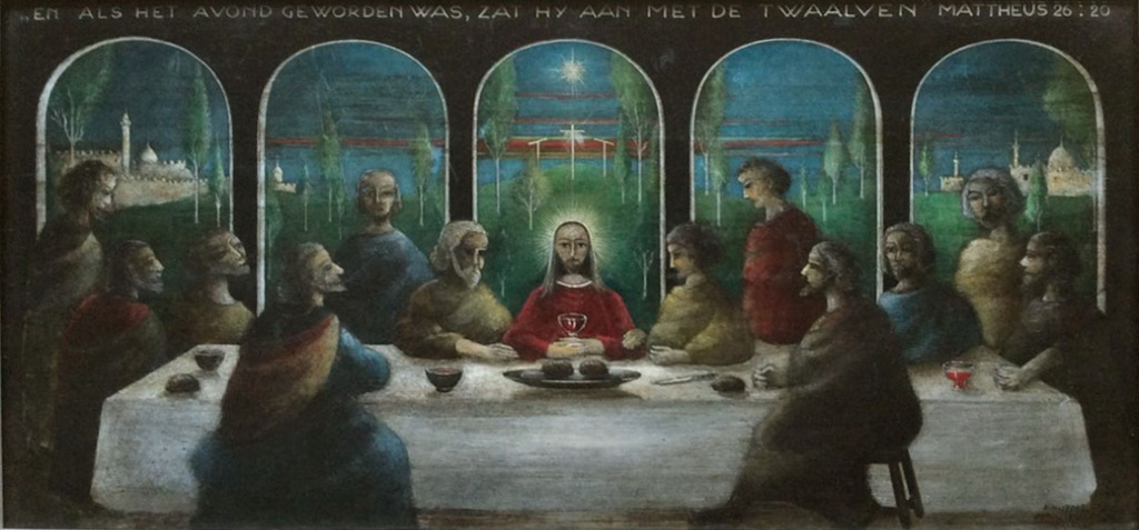 LAATSTE KANS! Nicolaas Huppes - Het Laatste Avondmaal - olieverf op hout, 1961 kopen? Bied vanaf 150!