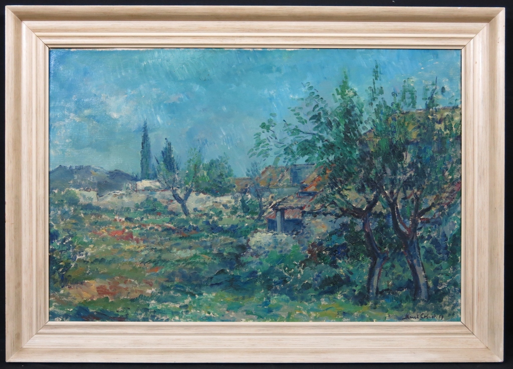 Karel Colnot: Olieverf op doek, Mediterraans landschap - Ingelijst verkocht voor € 650!