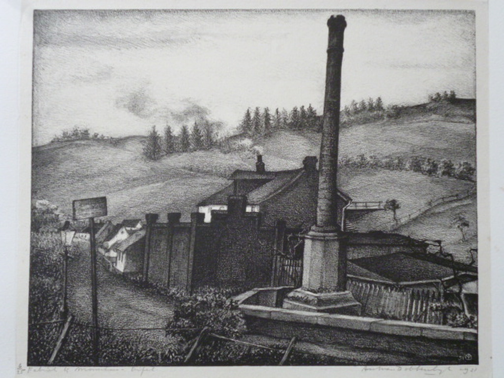 Aart van Dobbenburgh - litho - Fabriek bij Monschau- Eifel verkocht voor € 40!