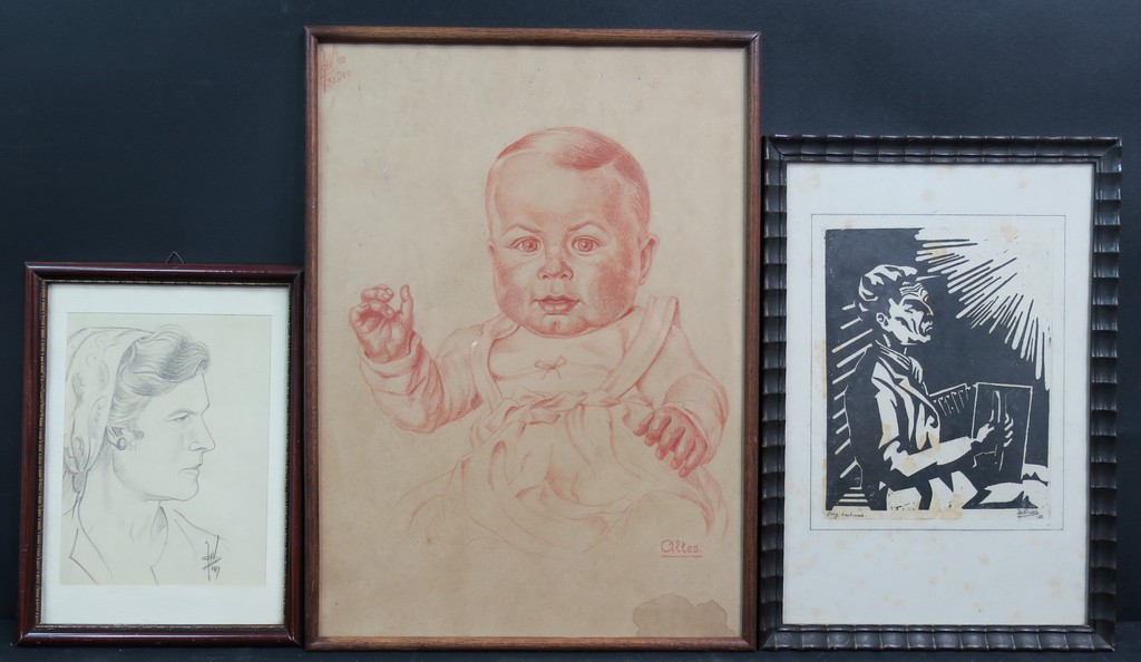 Jan Ph. A. de Vries: Lot van 2 potloodtekeningen + een houtsnede - Ingelijst kopen? Bied vanaf 5!